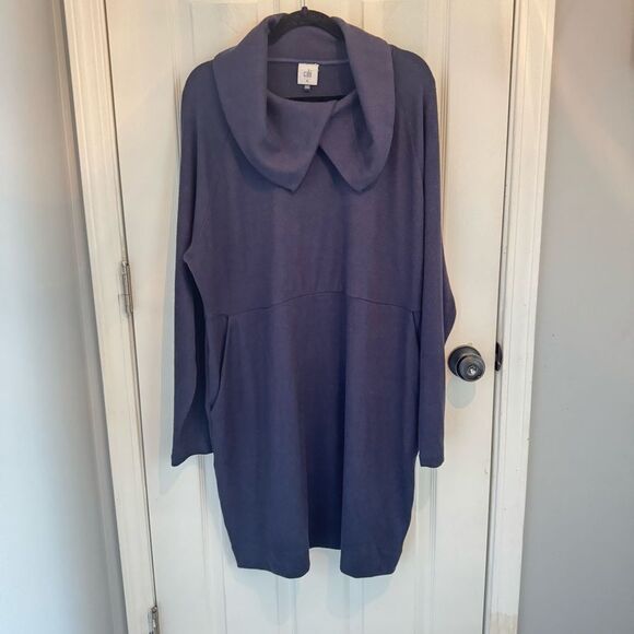 Cabi Round Up Blue Cobalt Wide Collar Pullover Mini Sweater Dress Style XL - Picture 1 of 8